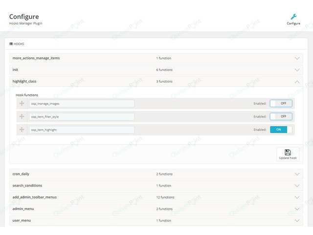 Hooks Manager Plugin - Backoffice - Osclass plugins